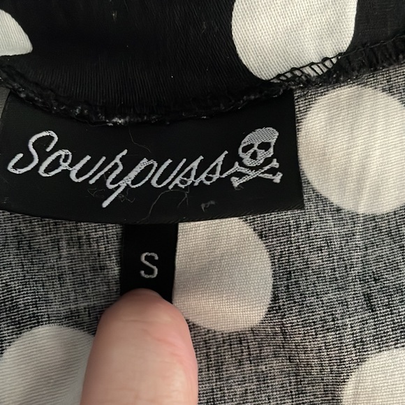 Sourpuss Black and White Polka Dot Mini Dress with Red Accents - Picture 6 of 6